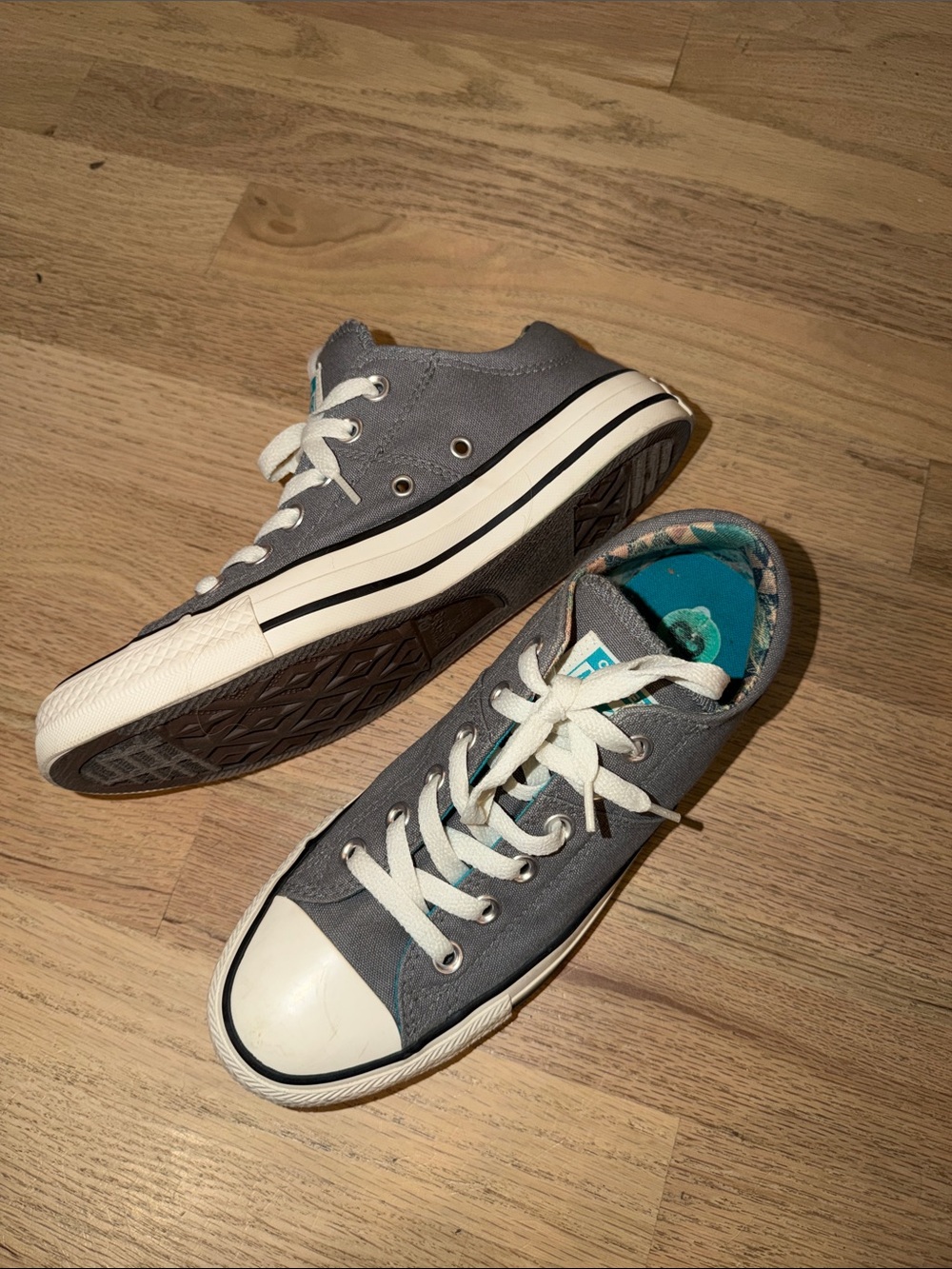Converse Gray Low Top Sneakers with Teal Accents - Picture 2 of 7